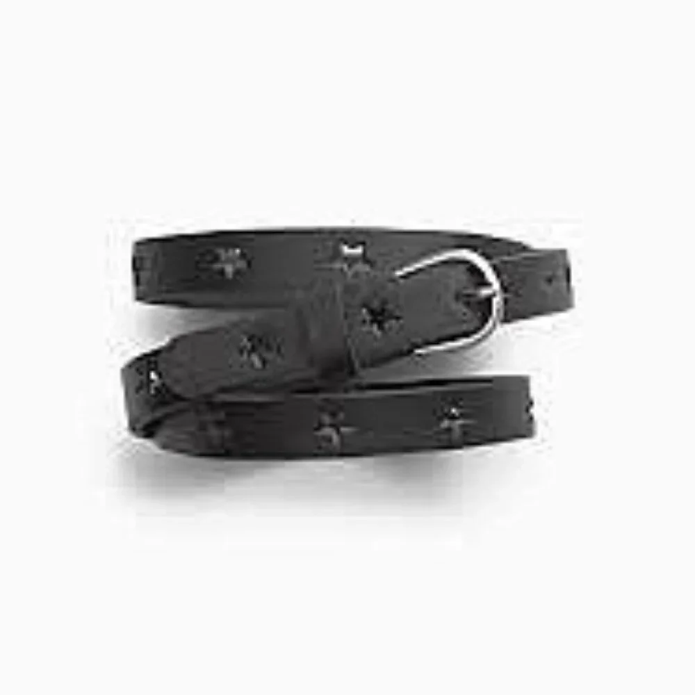 NWT Kids GAP star belt Sz M - black, silvertone buckle  15cm width  32